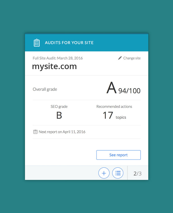 Alexa Dashboard - Alexa Site Audit card