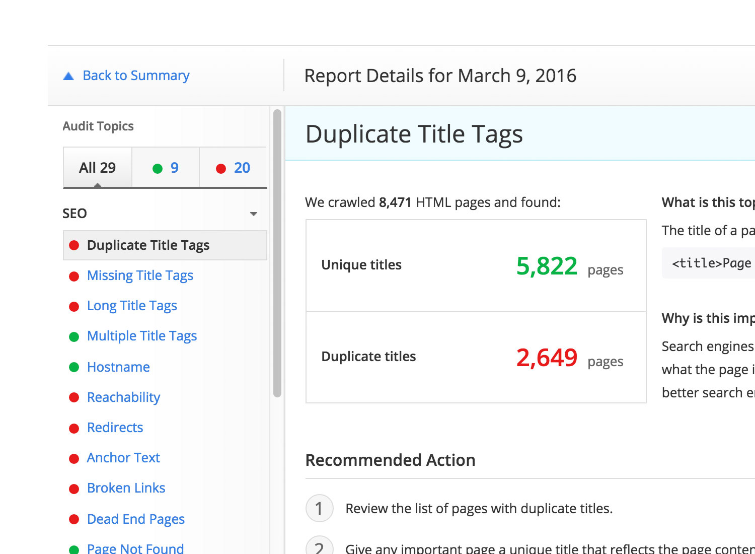 Alexa Site Audit - navigation filter